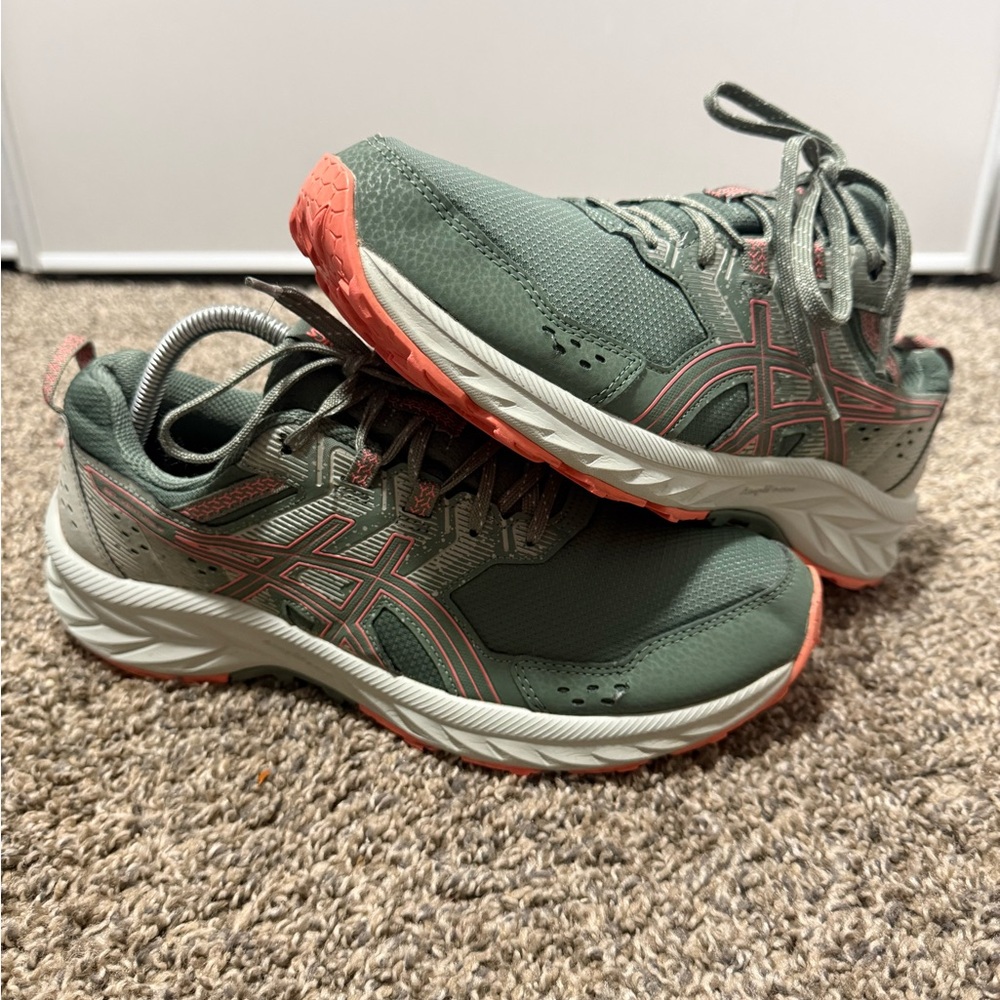 Asics gel-venture 9 Women's Trail Running Shoes - Olive Green with  Coral - Picture 2 of 8